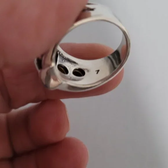 Lagos Caviar Sterling Silver 18K Yellow Gold Red Coral Ring Size 7 - Picture 5 of 6